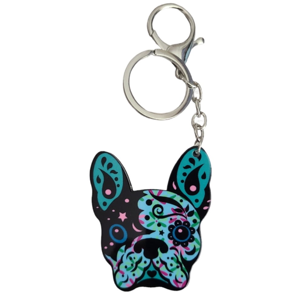 Green/blue French Bulldog keychain NWT